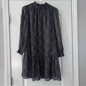 J. Crew Black Polka Dot Long Sleeve Dress with ruffle and metallic accents XXS